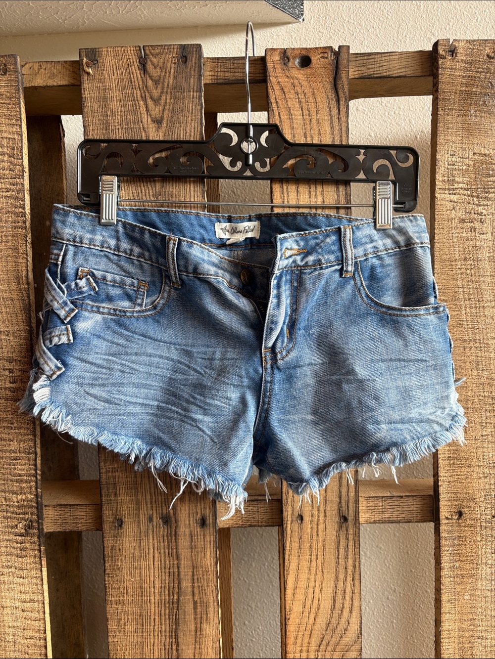 Others Follow Light Blue Frayed Denim Shorts with Side Lace-Up